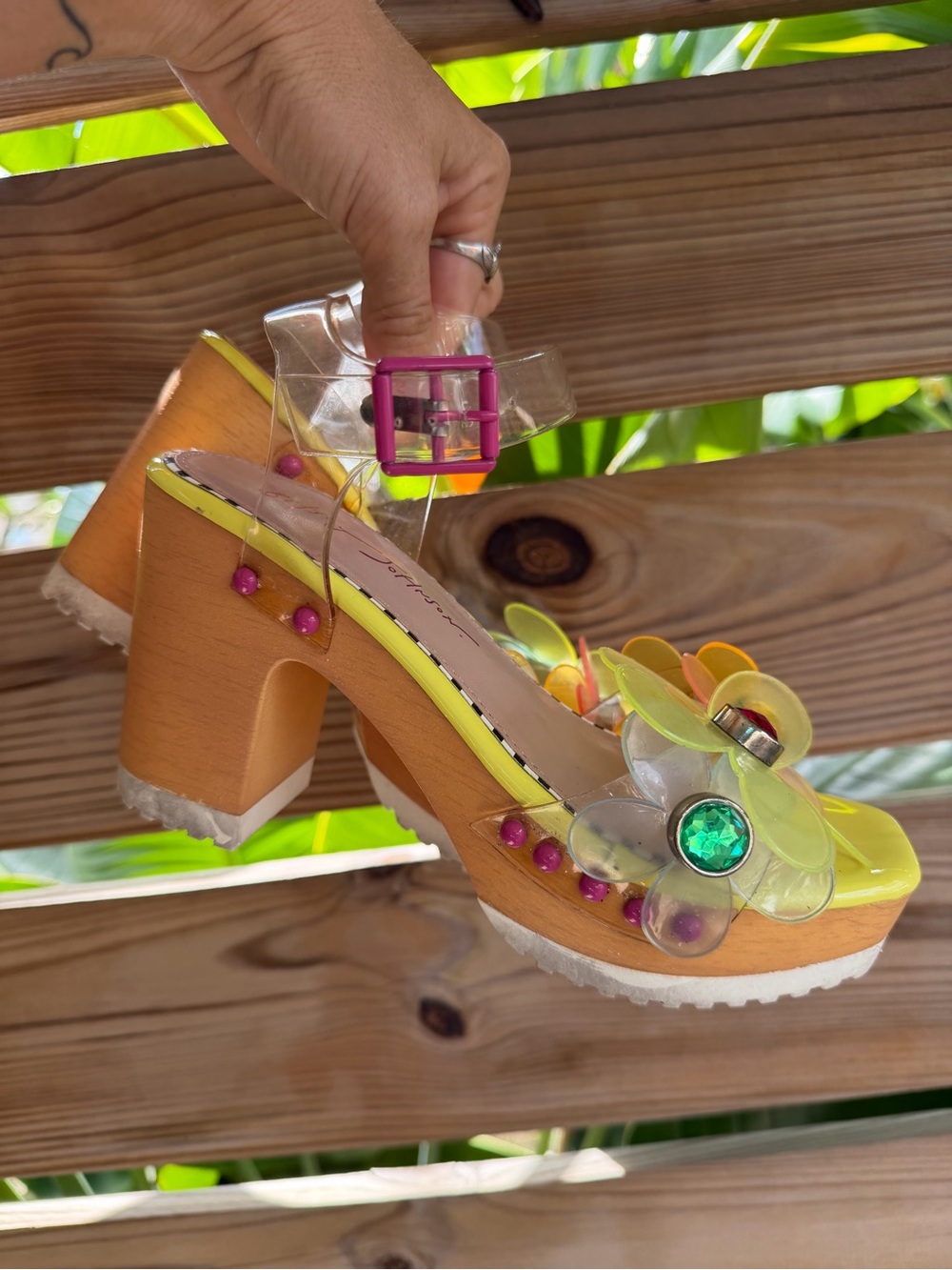 Betsey Johnson Yellow Floral Platform Clog with Pink Accents